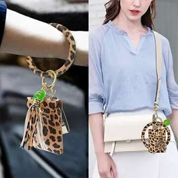 Takyu Keychain Bracelet, Leather Wristlet Keychain Bracelet with Tassel for Women