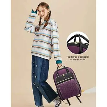 LOVEVOOK Laptop Backpack Purse for Women, 15.6" Laptop Bag for Travel with USB Port, Water Resistant Lightweight Daypacks for College Work Business, Nurse Teacher Computer Bags, Purple Black