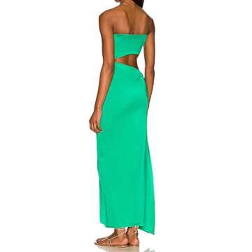 Boho Floral Long Dress for Women Y2k Spaghetti Strap Bodycon Long Dress Flower Print Party Dress (01-Strapless Green, Small)
