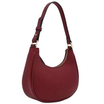 FashionPuzzle Small Crescent Shoulder Bag Underarm Purse (Wine)
