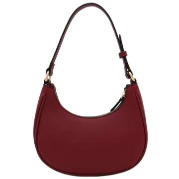 FashionPuzzle Small Crescent Shoulder Bag Underarm Purse (Wine)