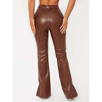MakeMeChic Women's Stylish Chocolate Brown Faux Leather Pants