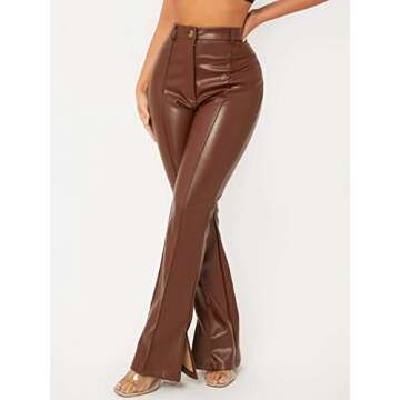 MakeMeChic Women's Stylish Chocolate Brown Faux Leather Pants