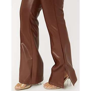 MakeMeChic Women's Stylish Chocolate Brown Faux Leather Pants