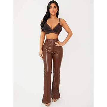 MakeMeChic Women's Stylish Chocolate Brown Faux Leather Pants