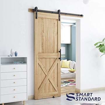 SMARTSTANDARD 5 FT Heavy Duty Sturdy Sliding Barn Door Hardware Kit, Black, (Whole Set includes 1x P...