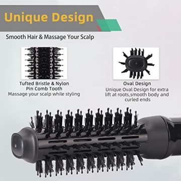 Hair Dryer Brush, Hot Air Brush, Volumizer & Styler & Dry 3 in 1, 1000 Watt Salon Lightweight Negative Ion Ceramic Oval Design Blow Dryers for Drying,Straightening,Curling,Volumizing