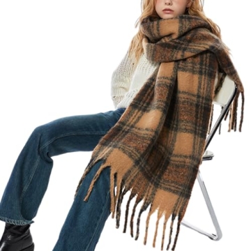 OUINIYA Large Chunky Plaid Scarf - Oversized Wool Warmth