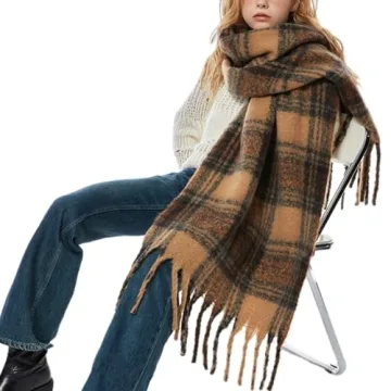 OUINIYA Large Chunky Plaid Scarf - Oversized Wool Warmth