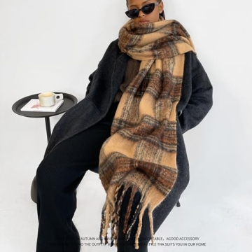 OUINIYA Large Chunky Plaid Scarf - Oversized Wool Warmth