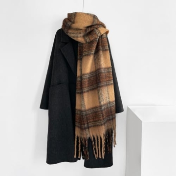 OUINIYA Large Chunky Plaid Scarf - Oversized Wool Warmth