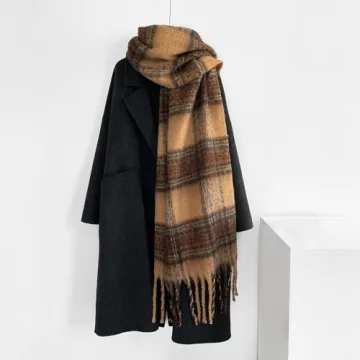 OUINIYA Large Chunky Plaid Scarf - Oversized Wool Warmth