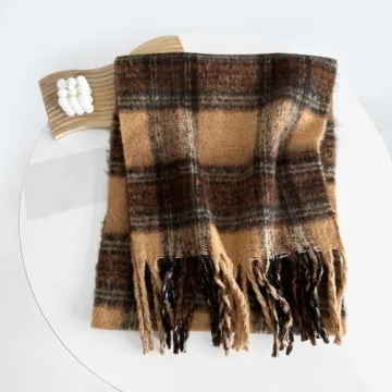 OUINIYA Large Chunky Plaid Scarf - Oversized Wool Warmth