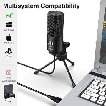 FIFINE TECHNOLOGY Amalen VC058 USB Fine Metal Condenser Recording Microphone, Voice Overs, Streaming Broadcast and YouTube Videos, Black (Pack of 30), Black