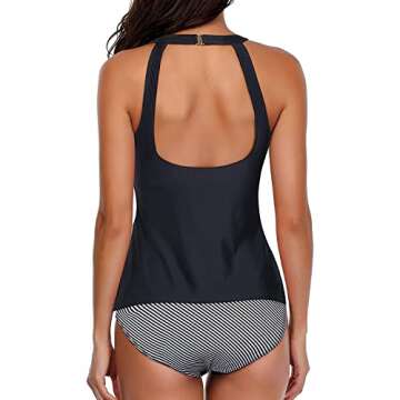 Holipick Women Black Tankini Swimsuits High Neck Swim Tank Tops Tummy Control Two Piece Bathing Suit...