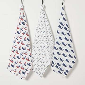 Now Designs Ahoy Matey Cotton Floursack Kitchen Dish Towels 20 x 30in, Set of 3