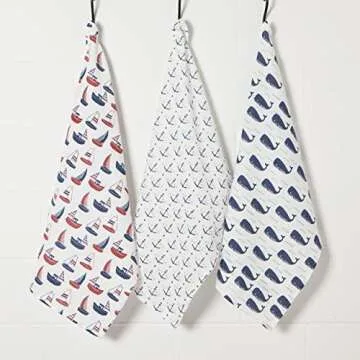 Now Designs Ahoy Matey Cotton Floursack Kitchen Dish Towels 20 x 30in, Set of 3