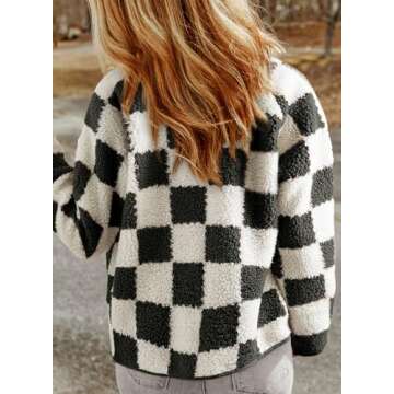 SHEWIN Jackets For Women Causal Sherpa Fall Jacket Loose Button Down Plaid Winter Coats