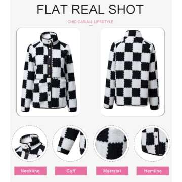 SHEWIN Jackets For Women Causal Sherpa Fall Jacket Loose Button Down Plaid Winter Coats