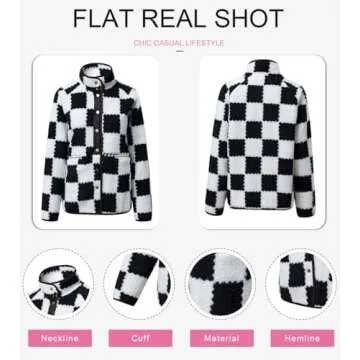 SHEWIN Jackets For Women Causal Sherpa Fall Jacket Loose Button Down Plaid Winter Coats
