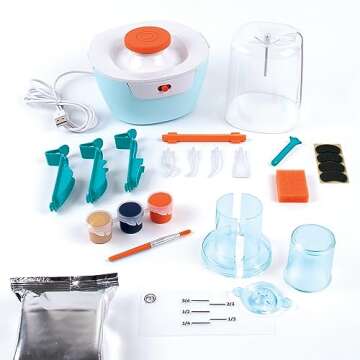 Make It Real Mini Pottery Studio - 26-Piece DIY Pottery Kit with Mess-Free Air Dry Clay - Create 10 Miniature Projects, Beginner to Master Levels - Innovative Centering Tool - Great for Kids Ages 8