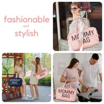 Mommy Bag for Hospital, Mom Bag Diaper Bag Tote,Mommy Hospital Bag, Mom Hospitzal Bags for Labor and Delivery Essentials Mom, Maternity Bag for Hospital, Baby Shower Momma Diaper Bag, Mama Bag-Pink