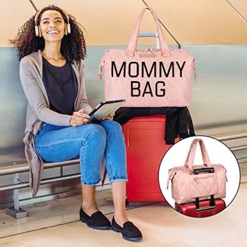 Mommy Bag for Hospital, Mom Bag Diaper Bag Tote,Mommy Hospital Bag, Mom Hospitzal Bags for Labor and Delivery Essentials Mom, Maternity Bag for Hospital, Baby Shower Momma Diaper Bag, Mama Bag-Pink