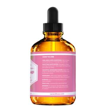 Leven Rose Rosehip Seed Oil for Face 4 oz - Pure Rosehip Oil for Face - Unrefined Cold Pressed Rosehip Oil for Body - Nighttime Face Moisturizer for Hair, Skin & Nails