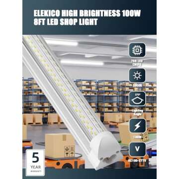 Illuminate Your Workspace with ELEKICO 100W 8ft LED Shop Light 6-Pack