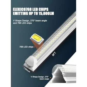 Elekico 100W 8ft LED Shop Light - Bright 15000LM Efficiency