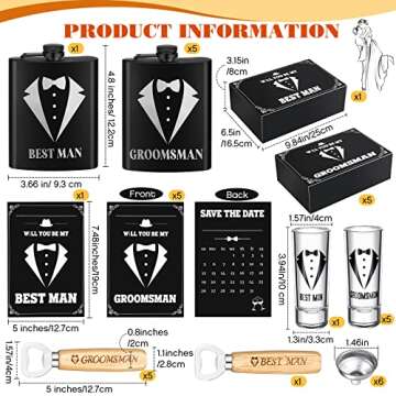 Yaomiao 30 Pcs Groomsmen Gift for Wedding, Including 6 Pcs 8 oz Groomsmen Flask 6 Wooden Bottle Open...