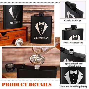 Yaomiao 30 Pcs Groomsmen Gift for Wedding, Including 6 Pcs 8 oz Groomsmen Flask 6 Wooden Bottle Opener 6 Party Favors Shot Glasses 6 Boxes Empty 6 Proposal Cards Best Man Gift