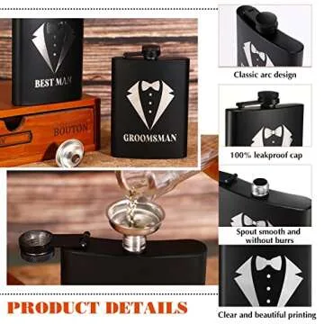 Yaomiao 30 Pcs Groomsmen Gift for Wedding, Including 6 Pcs 8 oz Groomsmen Flask 6 Wooden Bottle Opener 6 Party Favors Shot Glasses 6 Boxes Empty 6 Proposal Cards Best Man Gift