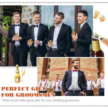 Yaomiao 30 Pcs Groomsmen Gift for Wedding, Including 6 Pcs 8 oz Groomsmen Flask 6 Wooden Bottle Opener 6 Party Favors Shot Glasses 6 Boxes Empty 6 Proposal Cards Best Man Gift