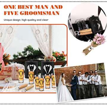 Yaomiao 30 Pcs Groomsmen Gift for Wedding, Including 6 Pcs 8 oz Groomsmen Flask 6 Wooden Bottle Opener 6 Party Favors Shot Glasses 6 Boxes Empty 6 Proposal Cards Best Man Gift