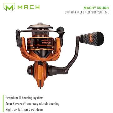 Lew's MACH Crush Spinning Fishing Reel, 6.2:1 Gear Ratio, Right or Left-Hand Retrieve, Aluminum Fram...