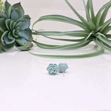 Pretty Smart Hypoallergenic Succulent Earrings for Sensitive Ears (Aqua, 100% Metal Free Plastic Posts)