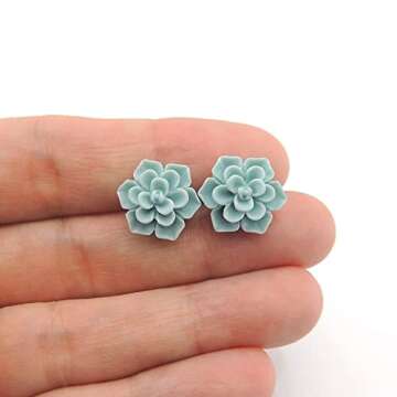 Pretty Smart Hypoallergenic Succulent Earrings for Sensitive Ears (Aqua, 100% Metal Free Plastic Posts)