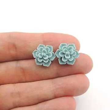 Pretty Smart Hypoallergenic Succulent Earrings for Sensitive Ears (Aqua, 100% Metal Free Plastic Posts)