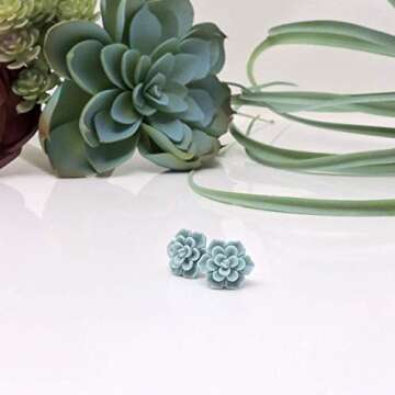 Pretty Smart Hypoallergenic Succulent Earrings for Sensitive Ears (Aqua, 100% Metal Free Plastic Posts)