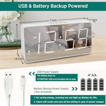 Peakeep Digital Clock, Alarm Clock Battery Backup Powered for Bedrooms – Mirror Face Large Numbers...