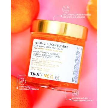 Truly Beauty Vegan Collagen Booster Anti-Aging Jelly Face Mask - Anti-Aging Face Mask For Tighter Skin, Softens Fine Lines & Wrinkles, Fades Age Spots and Discoloration - 4 Fl. Oz