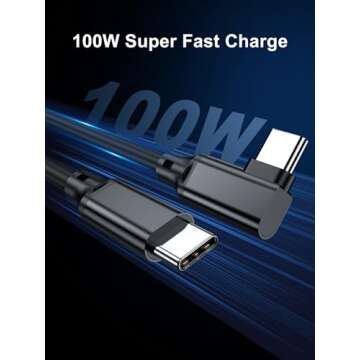 USB C to USB C Cable 3.3FT,TYPEC 3.1 GEN2,Right Angle USB-C 3.2 Gen 2 20Gbps Cable 4K@60Hz UHD Video...