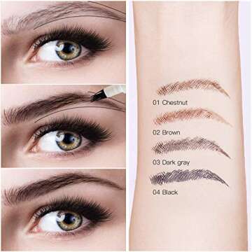 Tattoo Eyebrow Pen with Four Tips Long-lasting Smudge-Proof All Day Waterproof Brow Gel and Tint Dye...