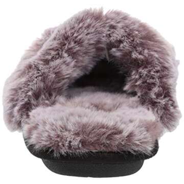 Jessica Simpson Women's Comfy Faux Fur House Slipper Scuff Memory Foam Slip on Anti-Skid Sole