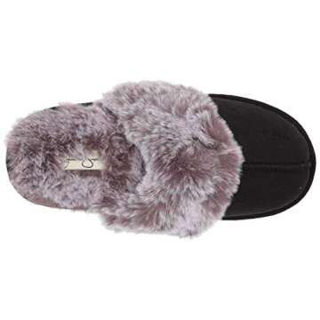 Jessica Simpson Women's Comfy Faux Fur House Slipper Scuff Memory Foam Slip on Anti-Skid Sole