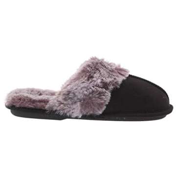Jessica Simpson Women's Comfy Faux Fur House Slipper Scuff Memory Foam Slip on Anti-Skid Sole