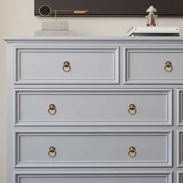 RZDEAL 12 Pack Solid Antique Brass Cabinet Pulls Ring Drawer Pulls, Antique Style Kitchen Cabinet Handles Pulls Vintage Pulls Brass Drawer Handles for Cabinets