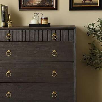 RZDEAL 12 Pack Solid Antique Brass Cabinet Pulls Ring Drawer Pulls, Antique Style Kitchen Cabinet Handles Pulls Vintage Pulls Brass Drawer Handles for Cabinets