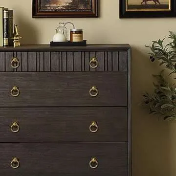 RZDEAL 12 Pack Solid Antique Brass Cabinet Pulls Ring Drawer Pulls, Antique Style Kitchen Cabinet Handles Pulls Vintage Pulls Brass Drawer Handles for Cabinets